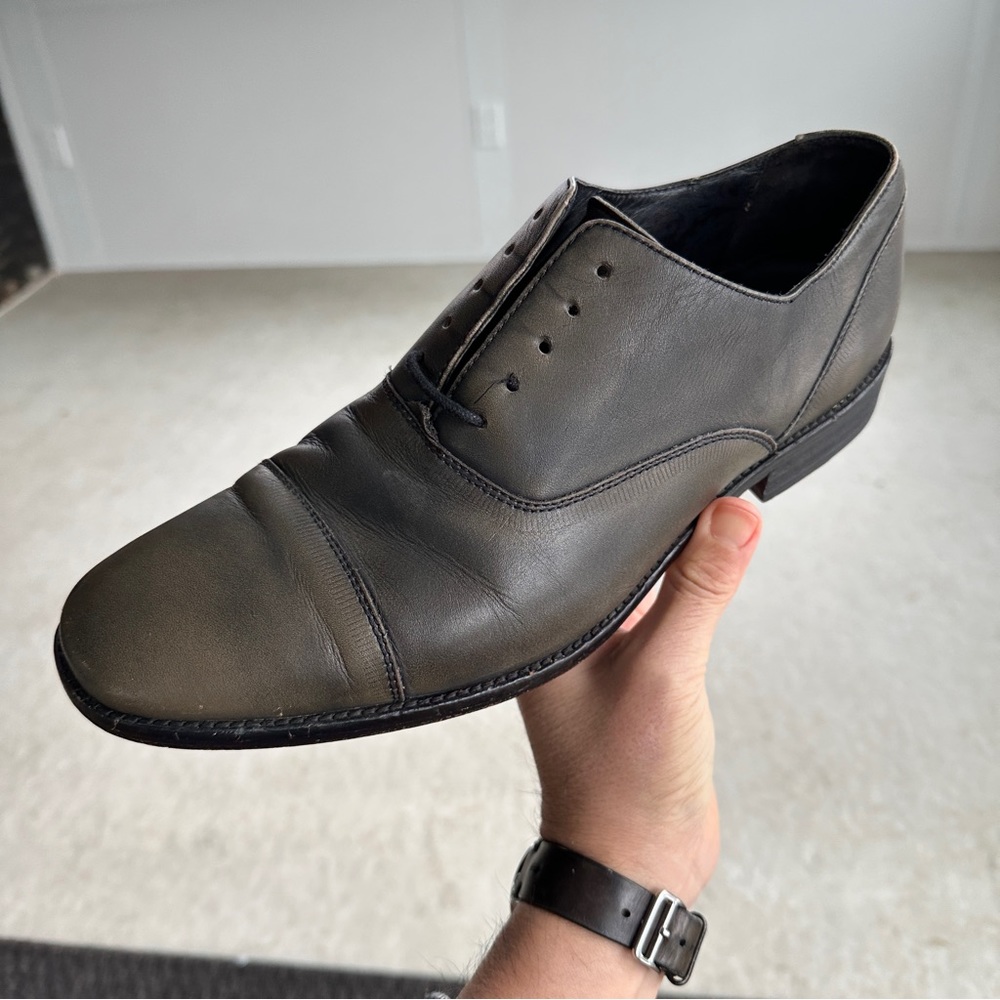John Varvatos USA LUXE Men's Derby Leather Lace Up Shoe Dark Green 11.5